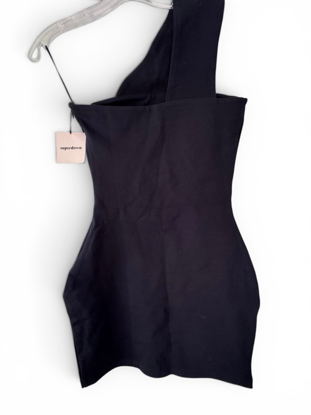 superdown Asymmetrical One-Shoulder Black Mini Dress - Picture 5 of 8